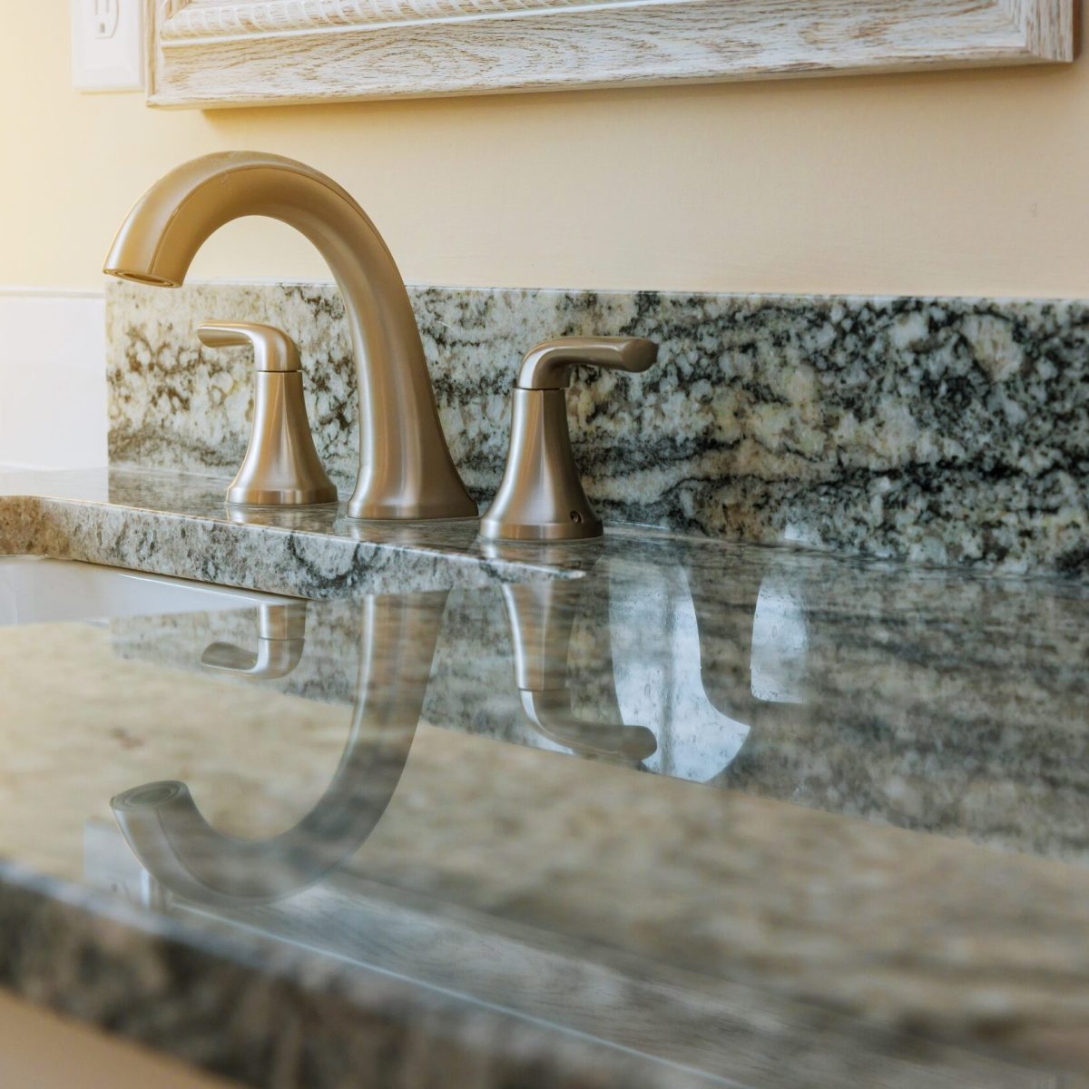 Counter top white marble bathroom interior with sink and faucet